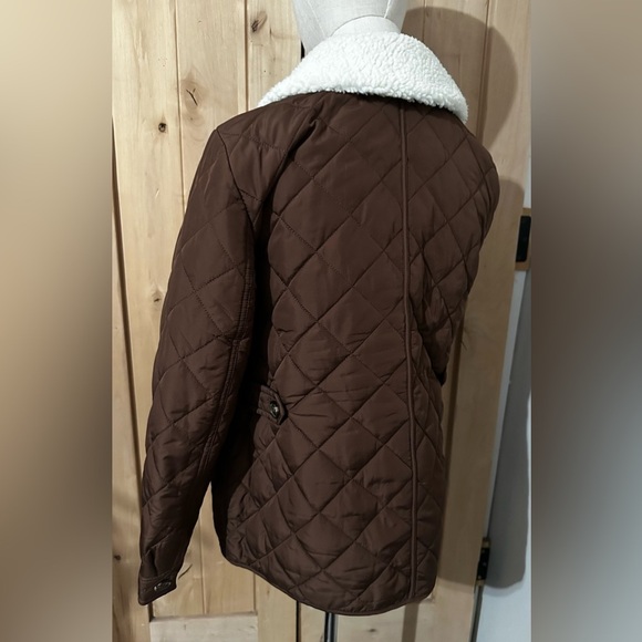 Talbots Petites Brown Quilted Bomber Jacket Shearling Collar Size SP - Picture 4 of 8